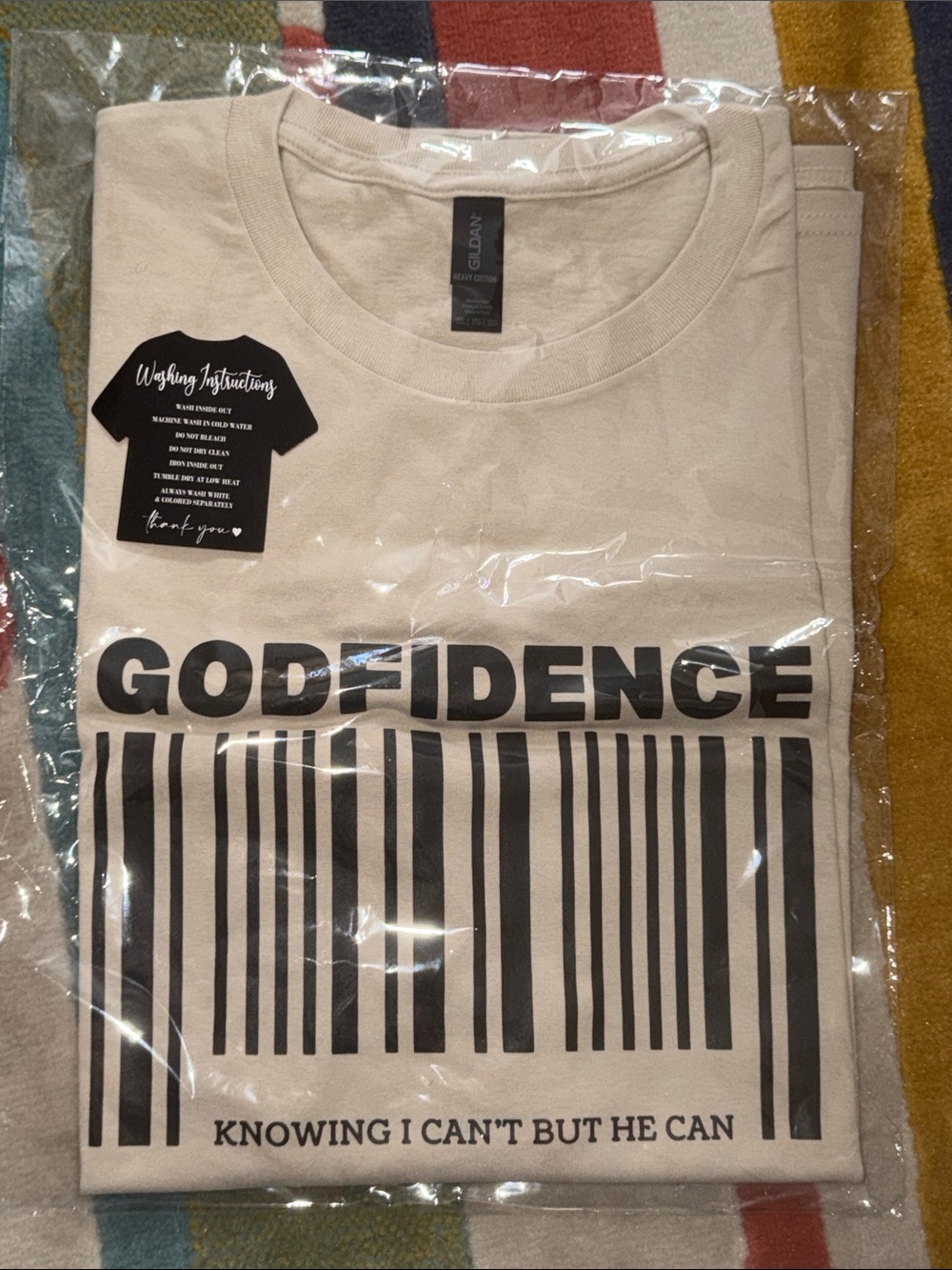 Gildan Cream 'GODFIDENCE' Graphic Tee with Black Print - Custom